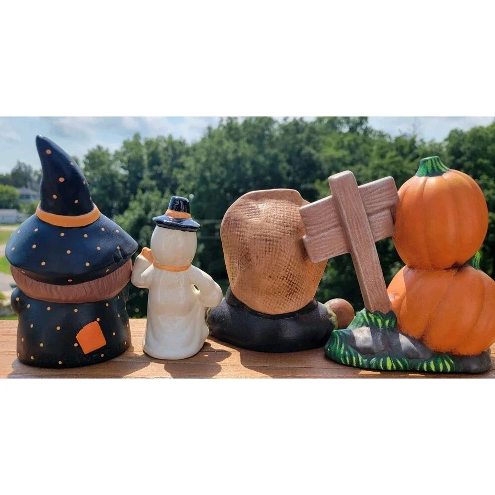 LOT OF VINTAGE HALLOWEEN CERAMIC FIGURES GHOST PUMPKINS BEAR WITCH